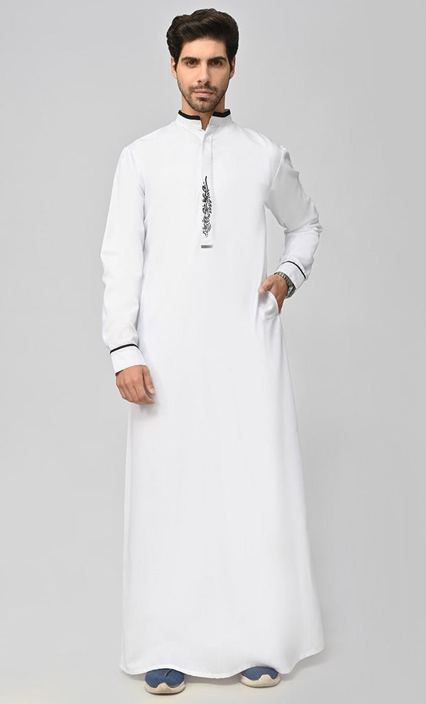Buy Mens Black Embroidered Thobe/Jubba With Pockets - saltykissesboutique.com