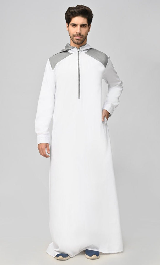 Buy Mens Grey Contrasted Thobe/Jubba With Pockets And Hood - saltykissesboutique.com