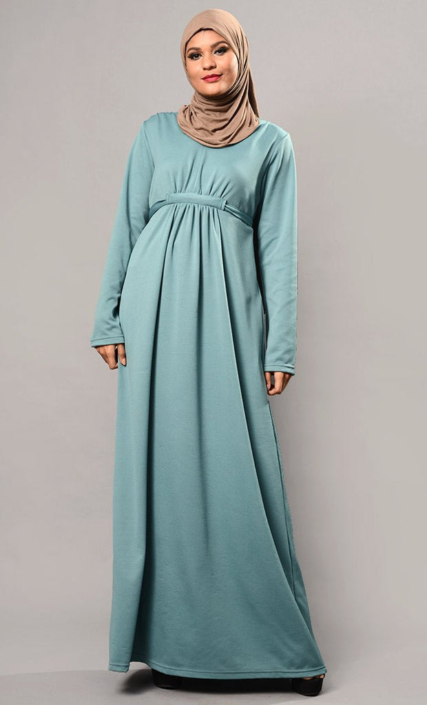 Casual Knotted Tie Up Belt And Pleated Flared Abaya Dress-Final Sale - saltykissesboutique.com