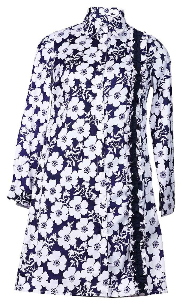 Everydaywear Floral White And Blue Printed Button Down Tunic-Final Sale - saltykissesboutique.com