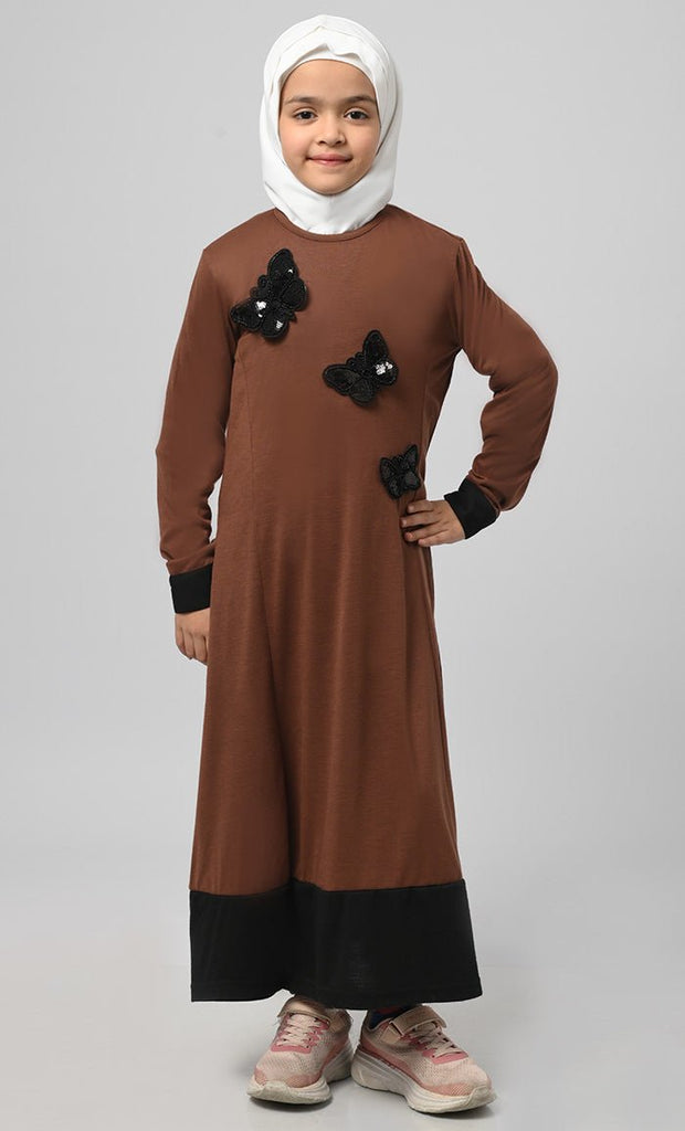 Girl'S Modest Muslim Brown Everyday Wear Abaya - saltykissesboutique.com