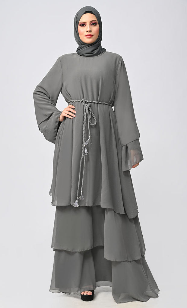Graceful Layers: Modest Islamic Layered Abaya Dress - saltykissesboutique.com
