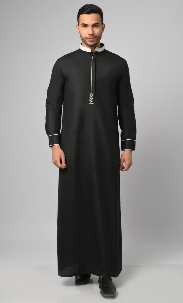 Men's Collared And Cuff Detail Thobe / Jubba With Embroidery And Pockets - saltykissesboutique.com