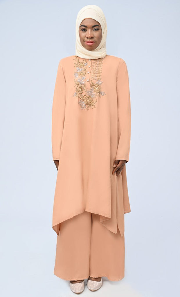 Modest Islamic Hand Work Embroidered Set With Hijab And Pockets - saltykissesboutique.com
