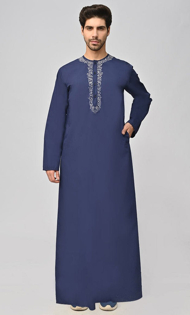 New Arabic Islamic Mens Thobe/Juba With Embroidery And Pockets - saltykissesboutique.com