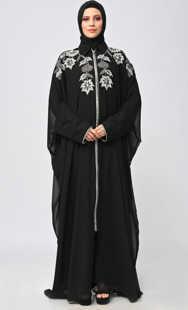 New Islamic Black Kaftan Style Abaya With Front Zipper - saltykissesboutique.com
