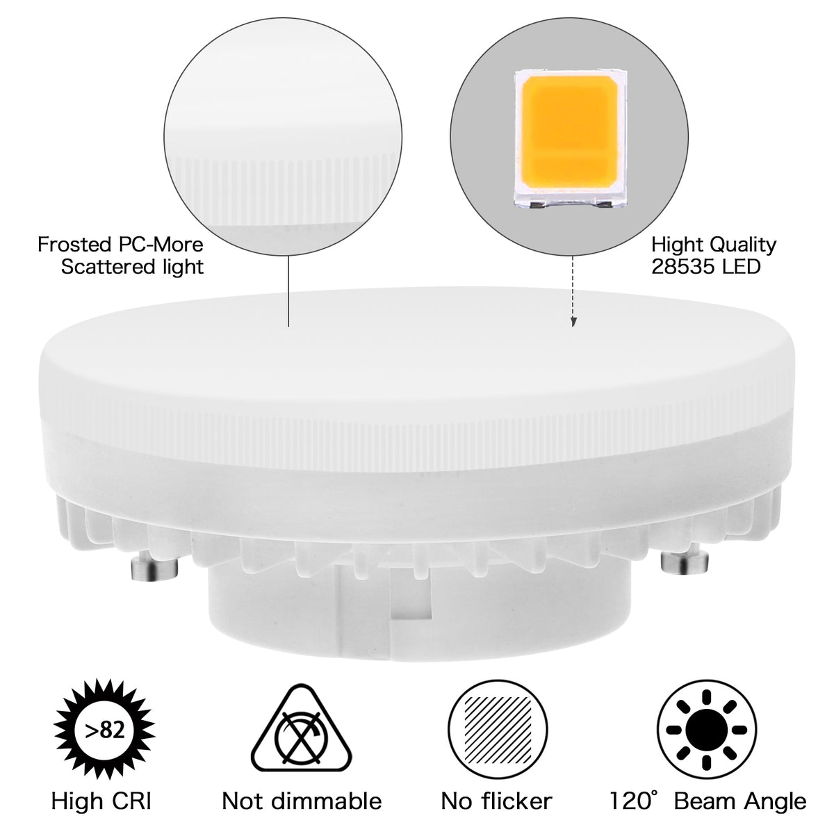 GX53 LED 7W Bulb Lights Warm White 3000K Non Dimmable Aourow,Replace 50W GX 53 4