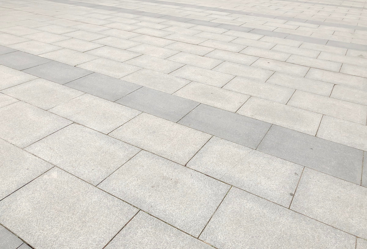 plaza paving of silver grey granite