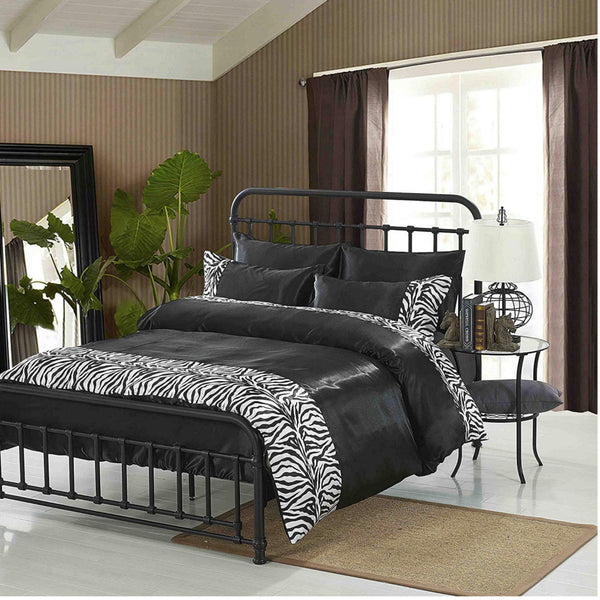 Tiger Zebra Satin 6 Pcs Silky Sexy Bedding Set Queen Duvet Cover