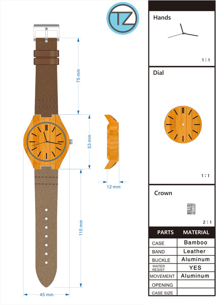 TZ LIFESTYLE  |  Waterproof Bamboo Wood Watch w/ Leather Strap