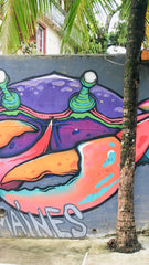 Large street art in Panama of a colorful crab 
