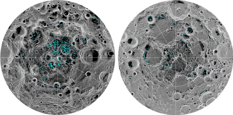 Water on the moon's surface at the poles