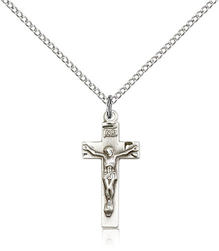 Sterling Silver Crucifix Medal with Chain Pendant