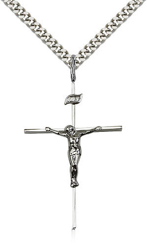 Sterling Silver Crucifix Medal with Chain Pendant