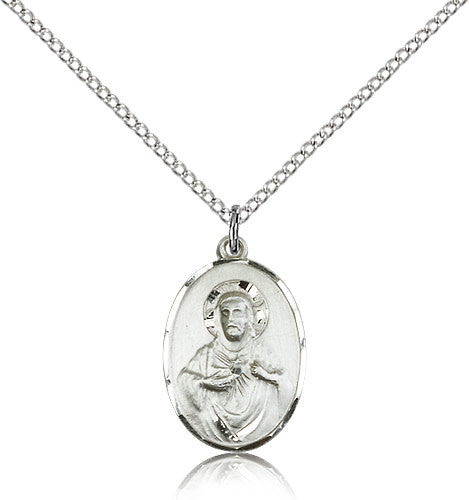 Sterling Silver Scapular Medal with Chain Pendant