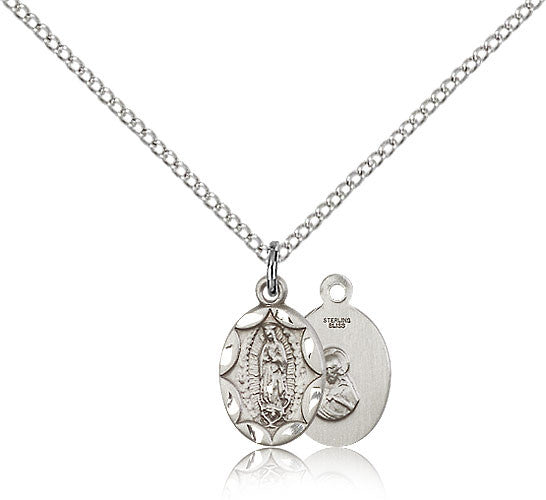 Sterling Silver Our Lady of Guadalupe Medal with Chain Pendant