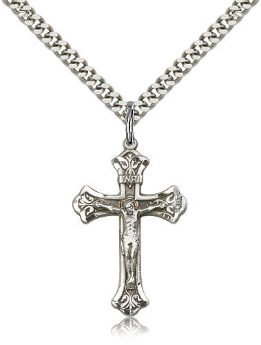 Sterling Silver Crucifix Medal with Chain Pendant