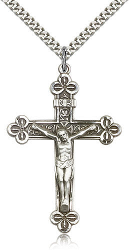 Sterling Silver Crucifix Medal with Chain Pendant
