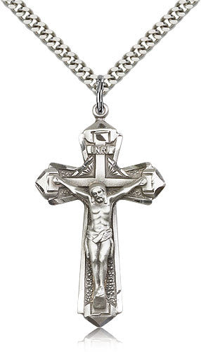 Sterling Silver Crucifix Medal with Chain Pendant