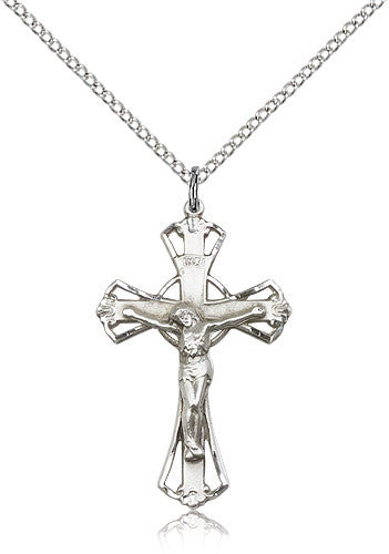 Sterling Silver Crucifix Medal with Chain Pendant