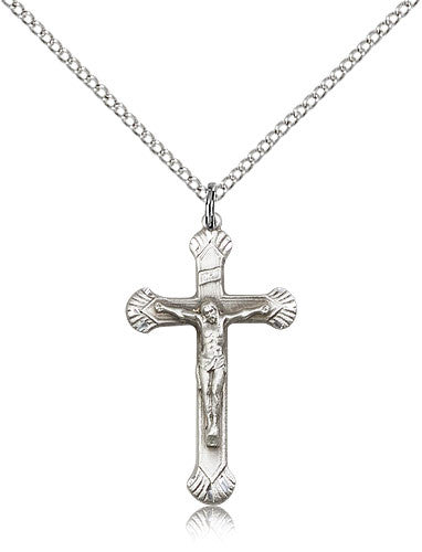 Sterling Silver Crucifix Medal with Chain Pendant