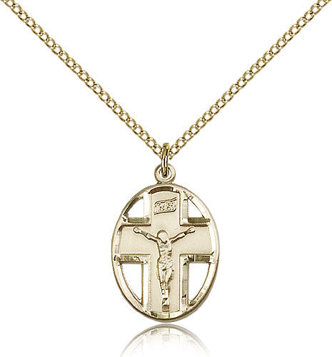 Gold Filled Crucifix Medal with Chain Pendant