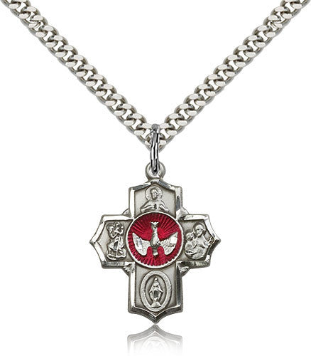 Sterling Silver Five Way Medal with Chain Pendant