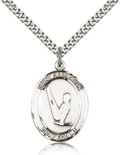 Sterling Silver St. Sebastian Gymnastics Medal with Chain Pendant