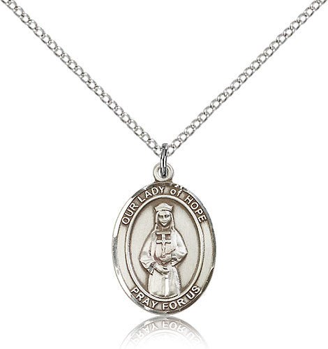 Sterling Silver Our Lady of Hope Medal with Chain Pendant Medium