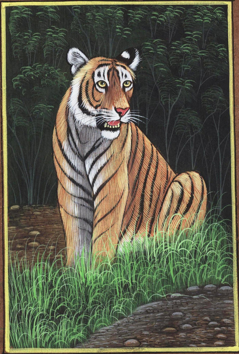 Indian Miniature Painting Royal Bengal Tiger Handmade Wild Fierce Anim –  ArtnIndia
