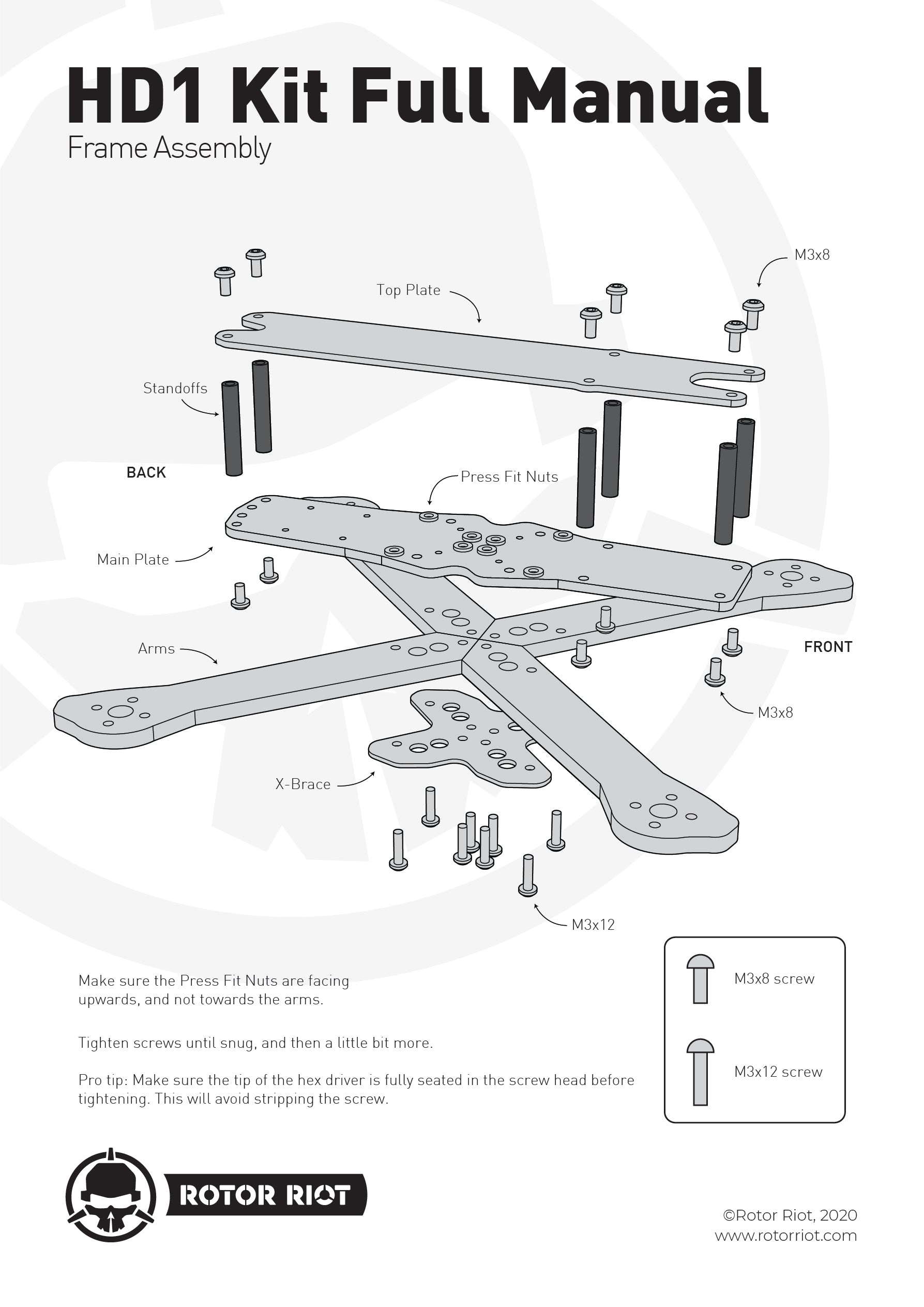 Rotor Riot HD1 FPV Frame Assembly Guide Instructions