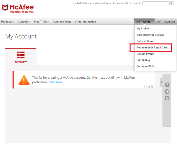 Activate McAfee Subscription Redeem your Retail Card