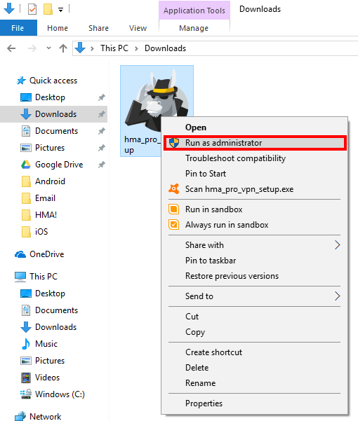 HMA Hide My Ass Donwload Run as Administrator