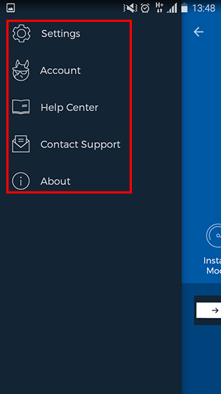 How to use the HMA! Android App Menu 2