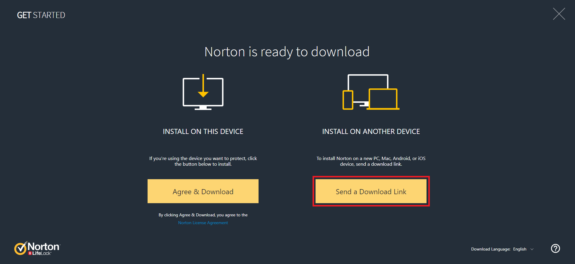 Install Norton to another device