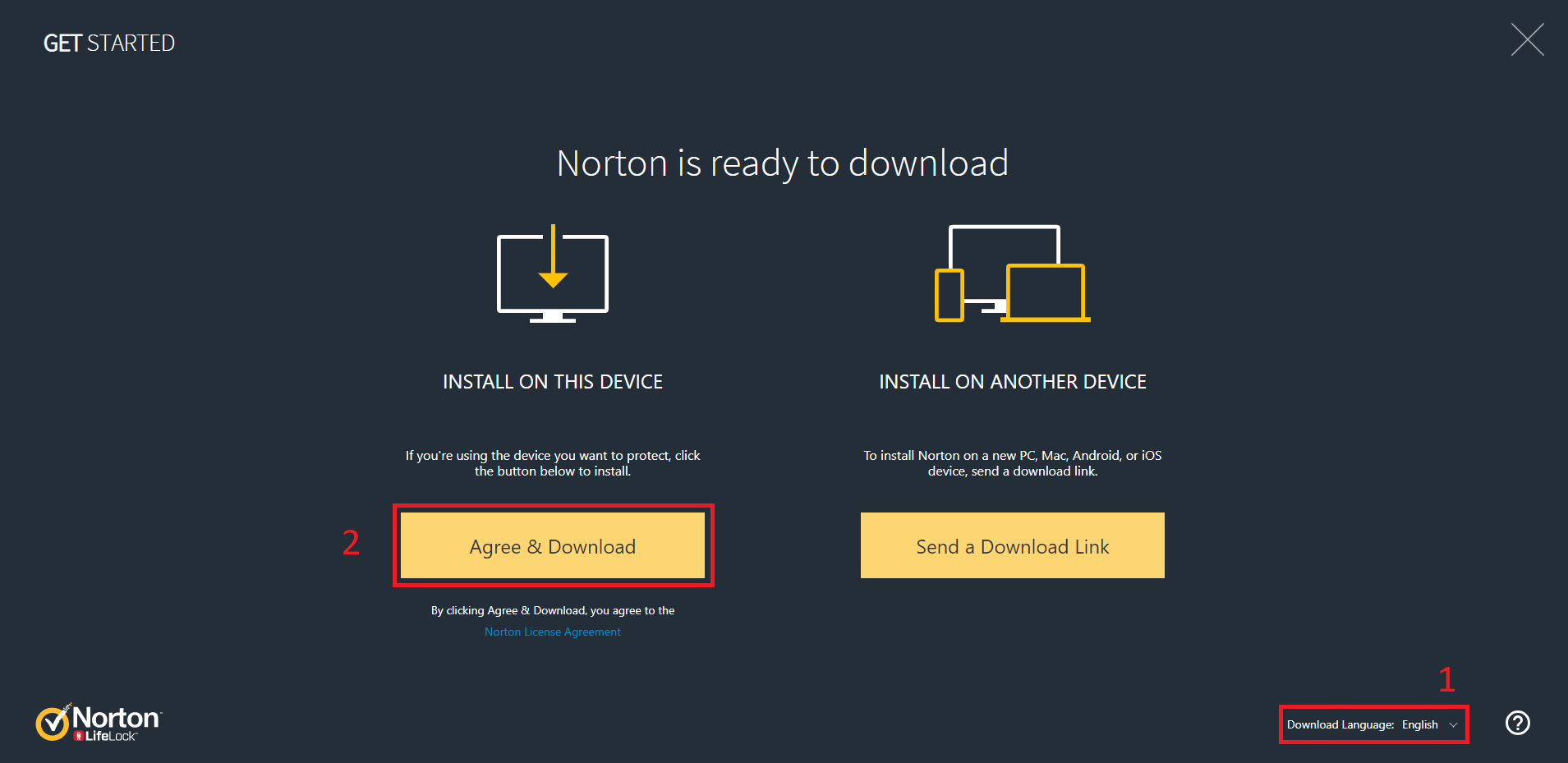 Install Norton Choose Language and Download the Installer