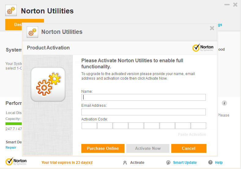 Norton Utilities Activation Enter the Information