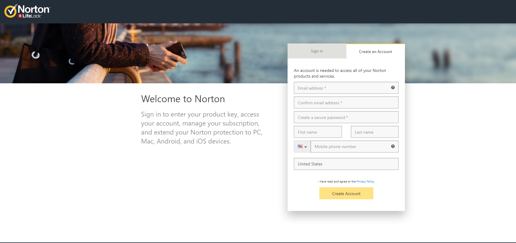 Sign up for Norton account