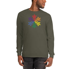 Pride Rainbow Snowflake Winter 2020 - Men’s Long Sleeve Shirt in Military Green. 