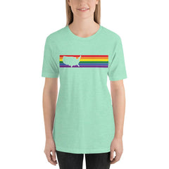 Women's United States Retro Rainbow Outline Short-Sleeve Unisex T-Shirt in heather mint. 