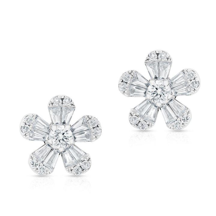 white gold diamond flower earrings