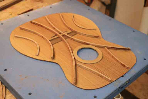 falcate guitar bracing in a bowl mould to show different bracing