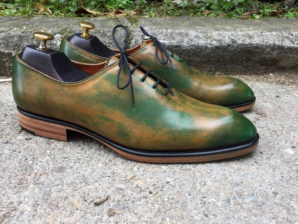 green patent shoes