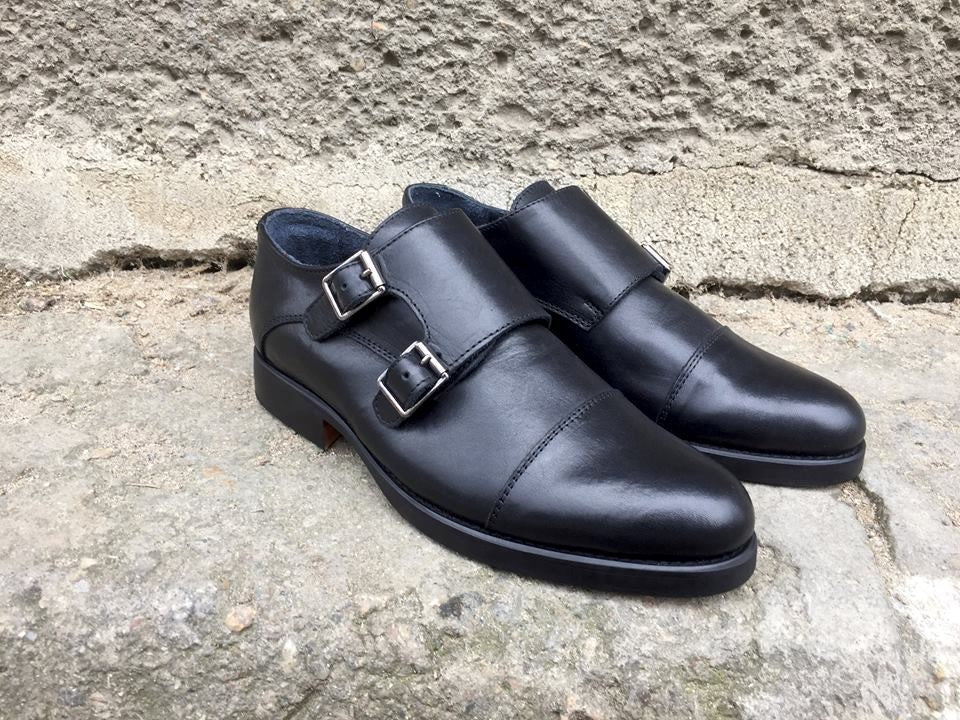 black leather monk shoes