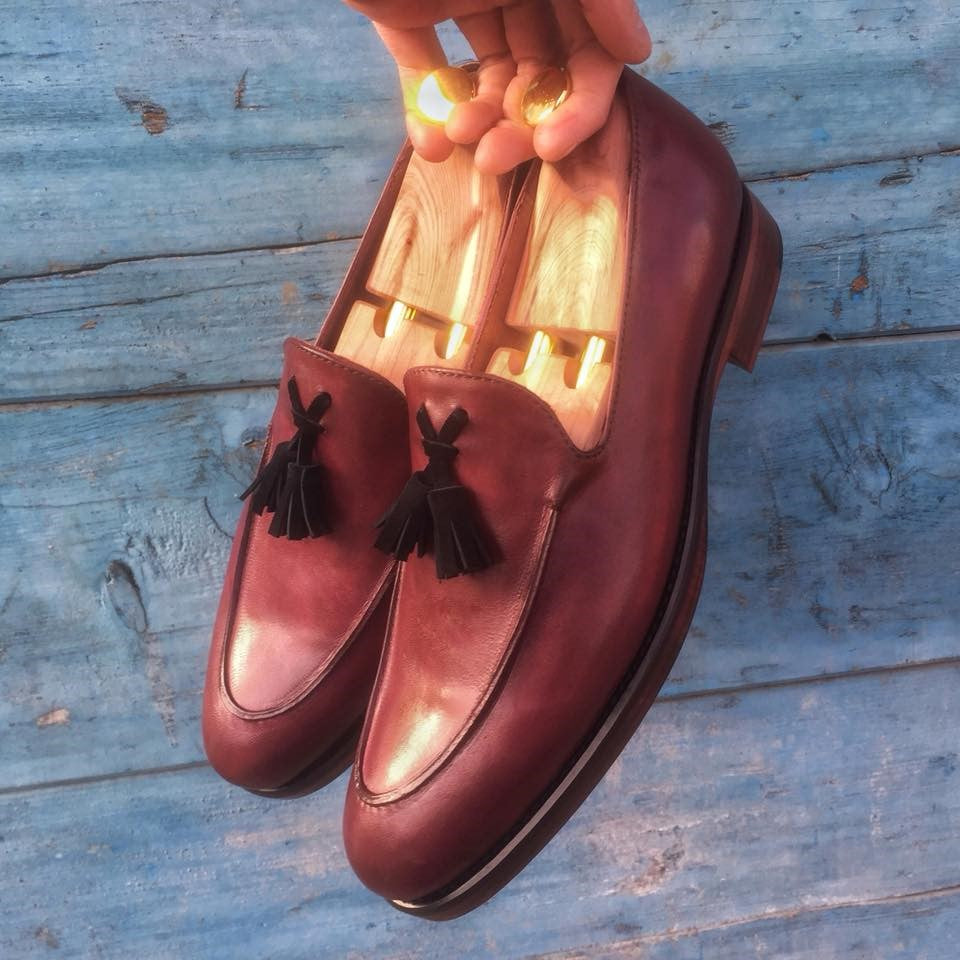 burgundy loafers with tassels