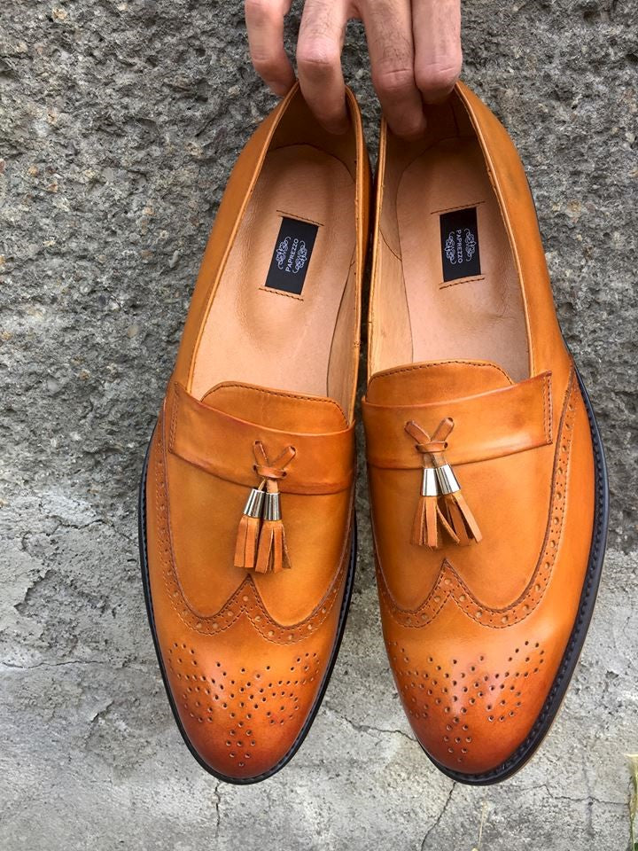 Brown Patent Loafers with Tassles 