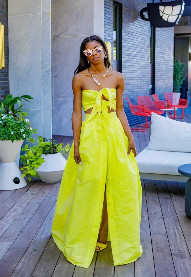 Yellow Double Tie Crop Top