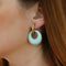 1970s Vintage Clip On Hoop Earrings, Gold Plate, Turquoise