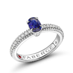 Faberge Colours of Love 18ct White Gold Blue Sapphire Diamond Fluted Ring 2745