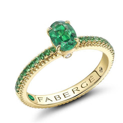 Faberge Colours of Love 18ct Yellow Gold Emerald Tsavorite Garnet Fluted Ring 2505